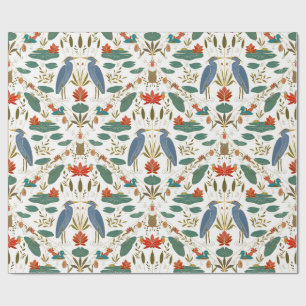 Blue Arts & Crafts Heritage Heron Pond crafters' Wrapping Paper