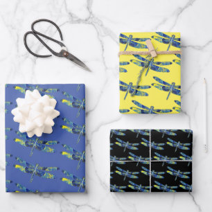 Blue Artsy Dragonfly Wrapping Craft Paper