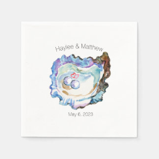 Blue Artsy Oyster Pearls Heart White Paper Napkin