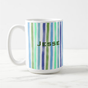 Blue Arty Paint Wavy Lines Colourful Pattern&Name Coffee Mug