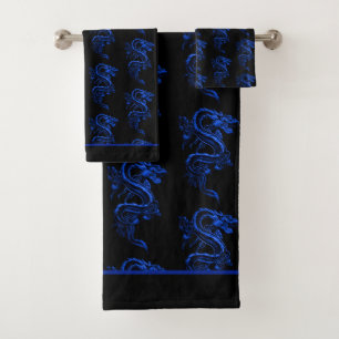 Blue Asian Dragon Bath Towel Set