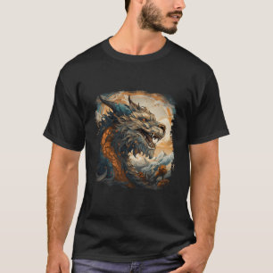 Blue Asian Dragon Moon Mountain Clouds Japanese An T-Shirt