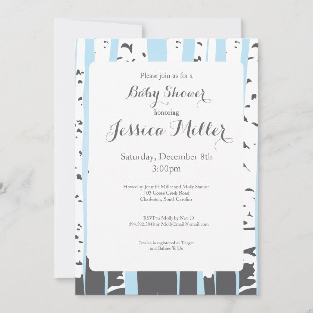 Blue Aspen Trees Baby Shower Invitations (Front)