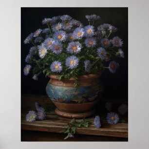 Blue Aster Flowers Art Print Poster