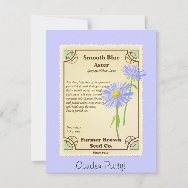 Blue Aster Seed Packet Invitation (Front)