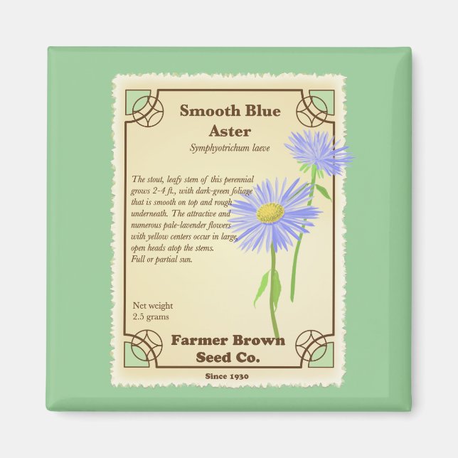 Blue Aster Seed Packet Magnet (Front)