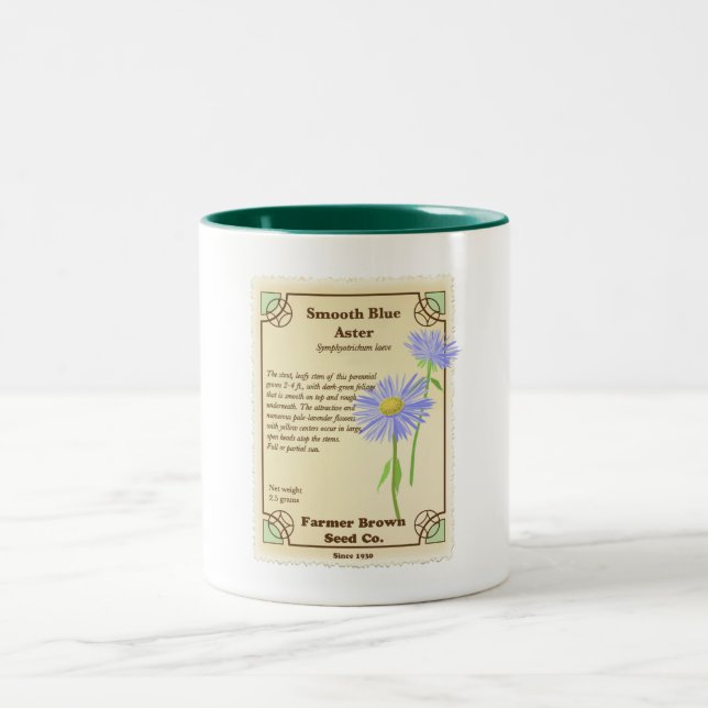 Blue Aster Seed Packet Two-Tone Coffee Mug (Center)