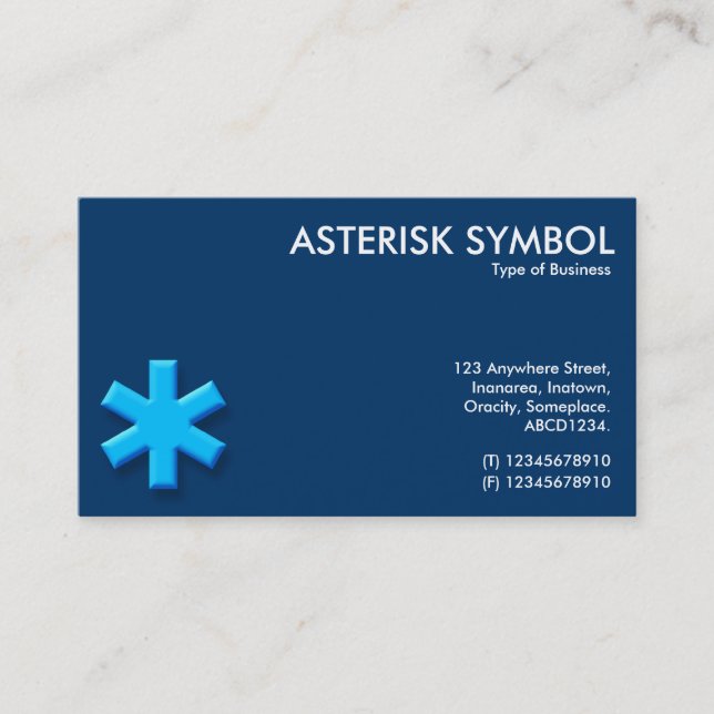 Blue Asterisk Symbol - Dark Blue (003366) Business Card (Front)