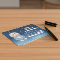 Blue Astronaut Bear Outer Space RSVP Card