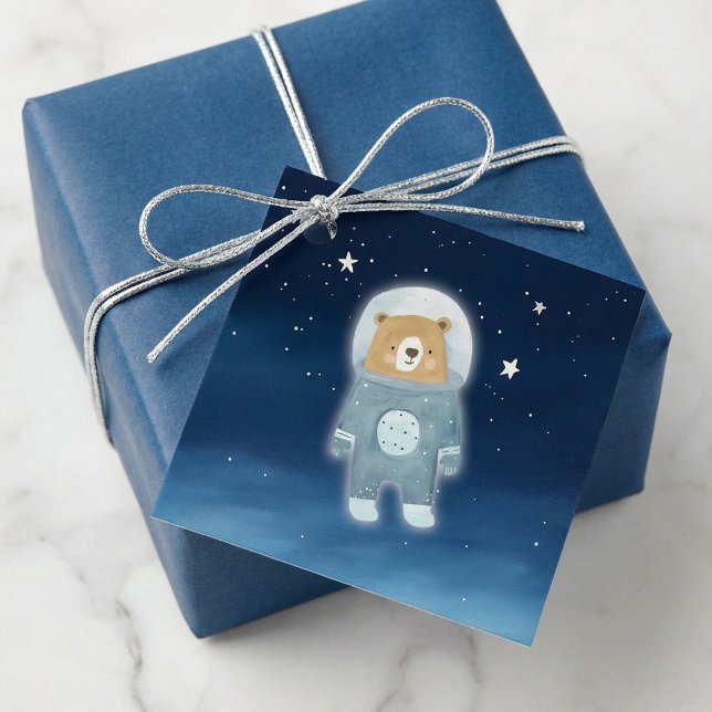Blue Astronaut Bear Space Baby Shower Favour Tag (Blue Astronaut Bear Space Baby Shower Favor Tag)