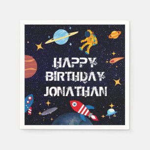 Blue Astronaut Birthday Planets Name Napkin