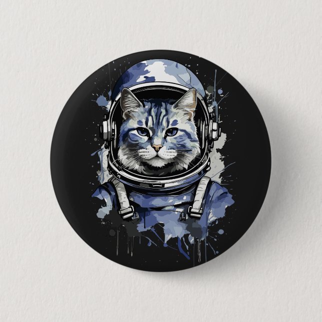 Blue Astronaut Cat Splash Design 6 Cm Round Badge (Front)
