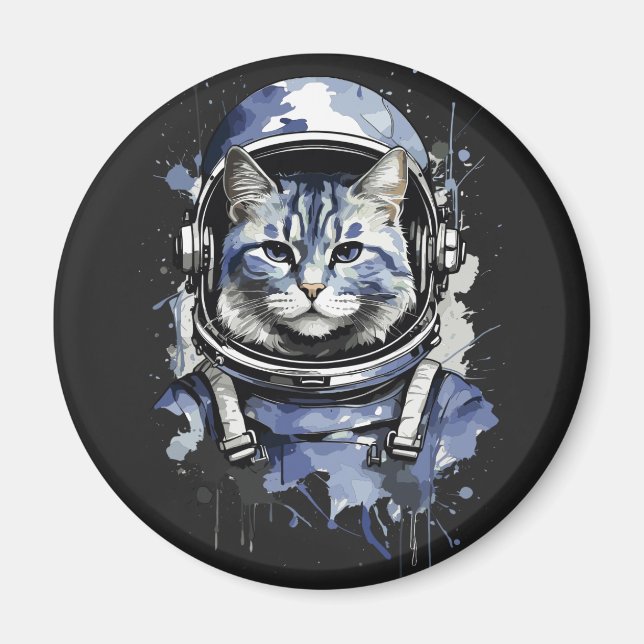 Blue Astronaut Cat Splash Design Magnet (Front)