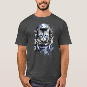 Blue Astronaut Cat Splash Design T-Shirt