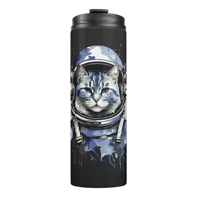 Blue Astronaut Cat Splash Design Thermal Tumbler (Front)