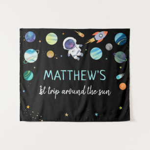 Blue Astronaut Outer Space Birthday Backdrop Tapestry