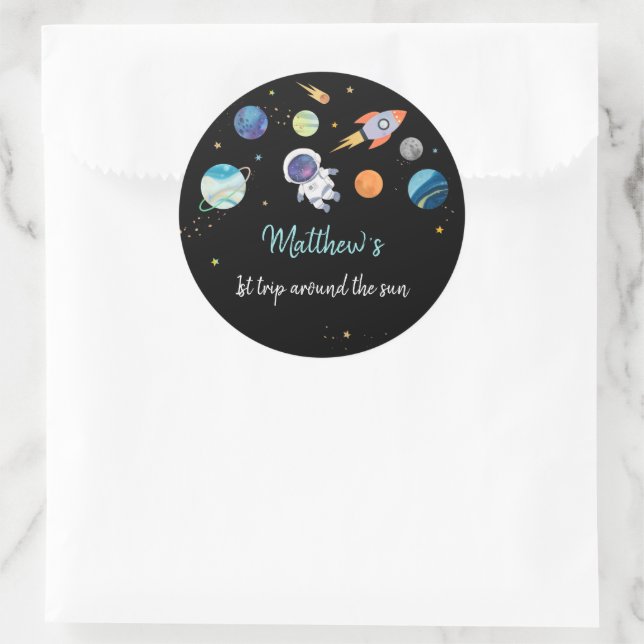  Blue Astronaut Outer Space First Birthday Classic Round Sticker (Bag)