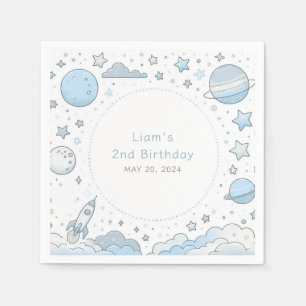 Blue Astronaut Outer Space Rocket Kids Birthday Napkin