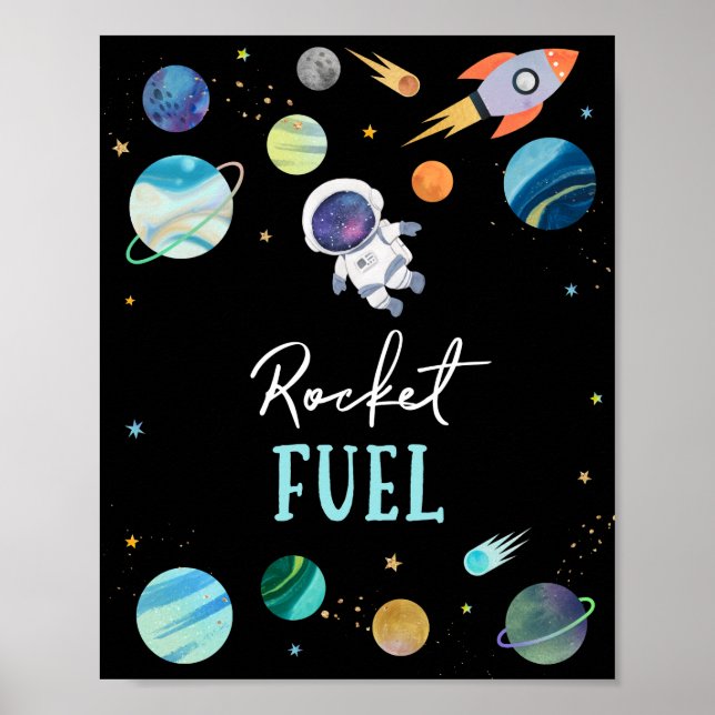 Blue Astronaut Rocket Fuel Birthday Sign (Front)