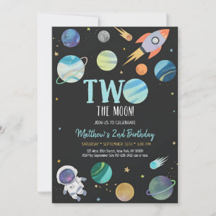 Blue Astronaut Rocket Ship Galaxy 2nd Birthday Invitation