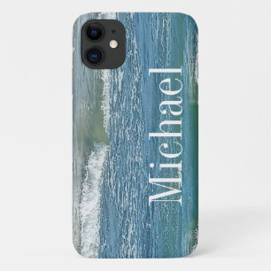 Blue Atlantic Ocean Shore Simple Large Print Name Case-Mate iPhone Case