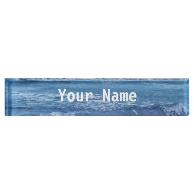Blue Atlantic Ocean Waves Clouds Sky Photograph Nameplate (Front)