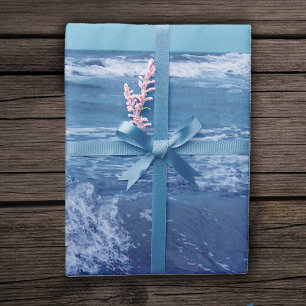 Blue Atlantic Ocean Waves Clouds Sky Photograph Wrapping Paper