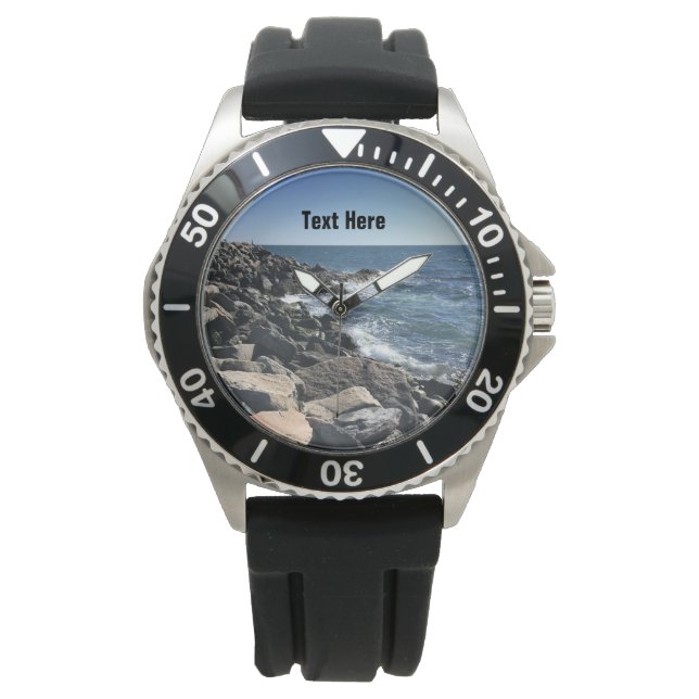 Blue Atlantic Ocean Wavy Rocky Seashore Coastal Watch (Front)