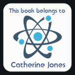 Blue Atom Science Design Bookplate Sticker<br><div class="desc">Blue Atom Science Design Bookplate Sticker with customisable text and background colour.</div>