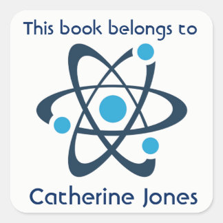 Blue Atom Science Design Bookplate Sticker