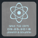 Blue Atomic Chalkboard Save the Date Stickers<br><div class="desc">Cute and nerdy Atomic Chalkboard Save the Date Stickers featuring a simple atomic symbol in light blue on a chalkboard look background. These geeky and fun save the date stickers are perfect for announcing your science themed wedding! Easy to customise, simply add the details of your wedding in the spaces...</div>