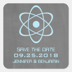 Blue Atomic Chalkboard Save the Date Stickers