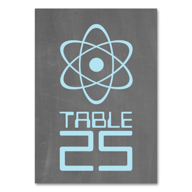 Blue Atomic Chalkboard Table Card (Front)