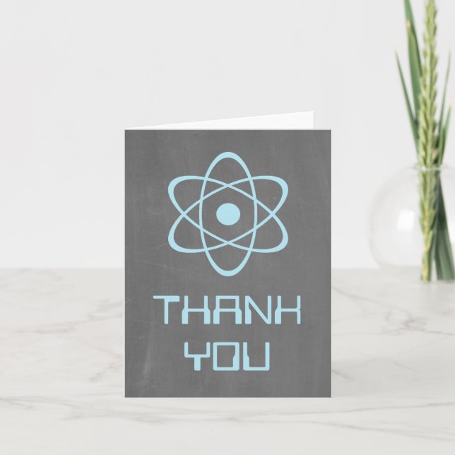 Blue Atomic Chalkboard Thank You Card (Front)