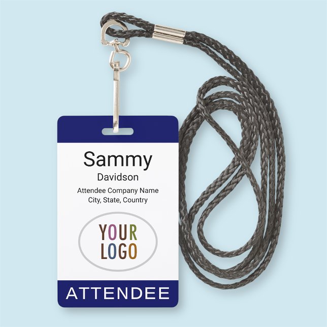 Blue Attendee Badge Event Logo Lanyard Clip Reel ID Badge (MISOOK Blue Attendee Name Badge with Logo)