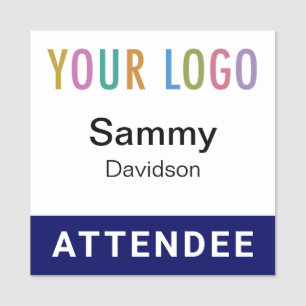 Blue Attendee Name Badge with Logo Pin or Magnetic