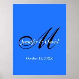 Blue Attractive Charming Monogram Wedding Poster