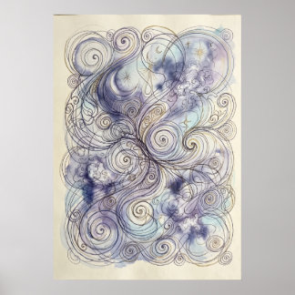 Blue Aura Spirit Spiral Drawing Poster