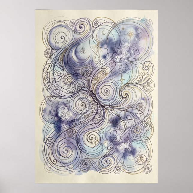 Blue Aura Spirit Spiral Drawing Poster (Front)