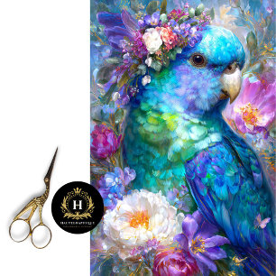 Blue Australian Parrot with Floral Crown Decoupage Tissue Paper