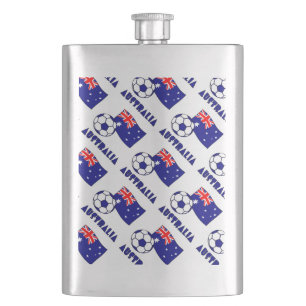 Blue Australian Soccer Ball and Flag Hip Flask