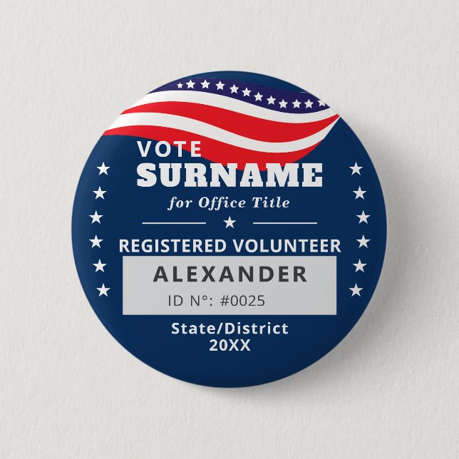 BLUE Authorized Volunteer 2026 Midterm Campaign ID 6 Cm Round Badge (Front)