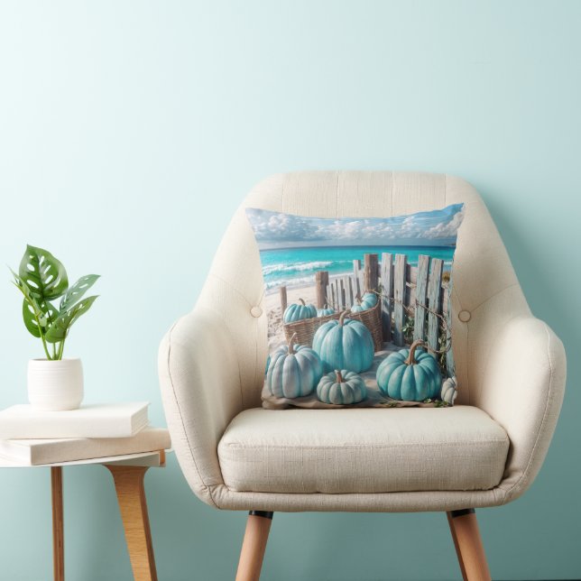 Blue Autumn Beach Pumpkins Cushion (Chair)