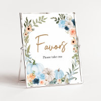 Blue Autumn Flowers Pumpkin Baby Shower Favours