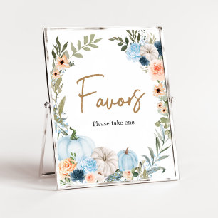 Blue Autumn Flowers Pumpkin Baby Shower Favours Poster