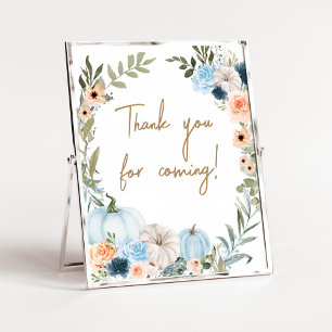 Blue Autumn Flowers Pumpkin Thank you for Coming Poster