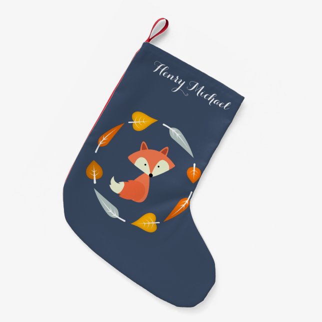 Blue Autumn Fox Small Christmas Stocking (Front (Hanging))