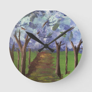 Blue Autumn Woods Round Clock