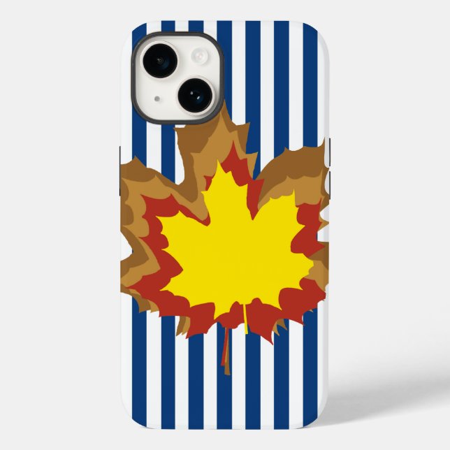 Blue Autumnal Stripes with Leaves Case-Mate iPhone Case (Back)