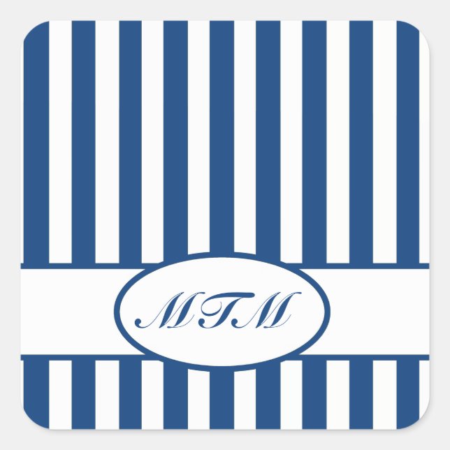 Blue Autumnal Stripes with monogram Square Sticker (Front)